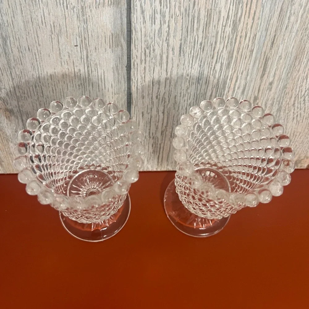 Vintage Clear Hobnail Glass Votive Candle Holders Pedestal Toothpick Set of 2